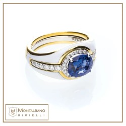Anello Solitario smalto bianco ovale smontabile | Gioielli De Nobili